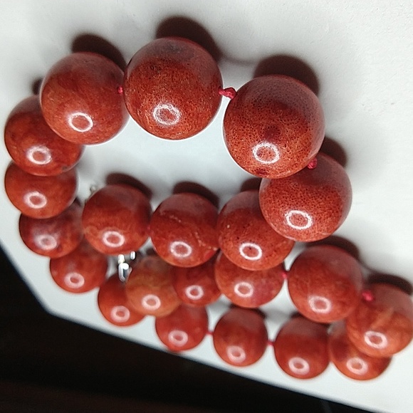 925 sterling silver clasp huge red sponge coral polished bead necklace collar